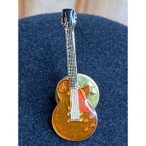Vintage Electric Guitar Lapel Pin Tie Tack Hat Enamel Collectible 1 3/8" x 1/2"